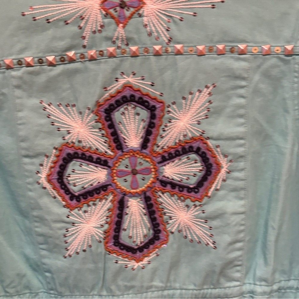 Double d Ranch Turquoise Jacket embroidered cross design studded L - Picture 4 of 4